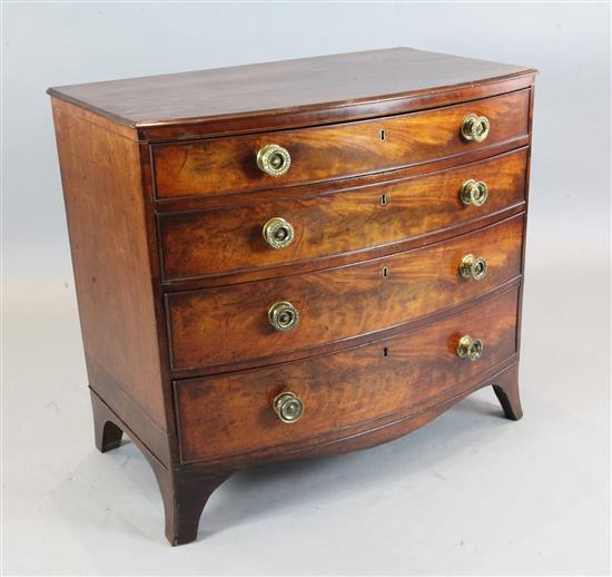 A Regency mahogany bowfront chest, W.3ft D.1ft 10in. H.2ft 9in.